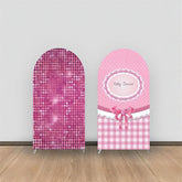 Aperturee - Pink Glitter Plaid Bow Tie Baby Shower Arch Backdrop