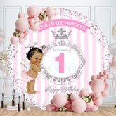 Aperturee - Pink Glitter Princess Round Happy 1St Birthday Backdrop