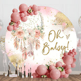 Aperturee - Pink Gold Boho Floral Round Baby Shower Backdrop