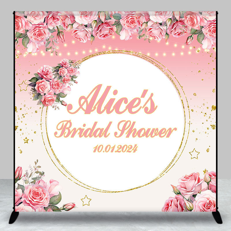 Aperturee - Pink Gold Floral Star Custom Bridal Shower Backdrop