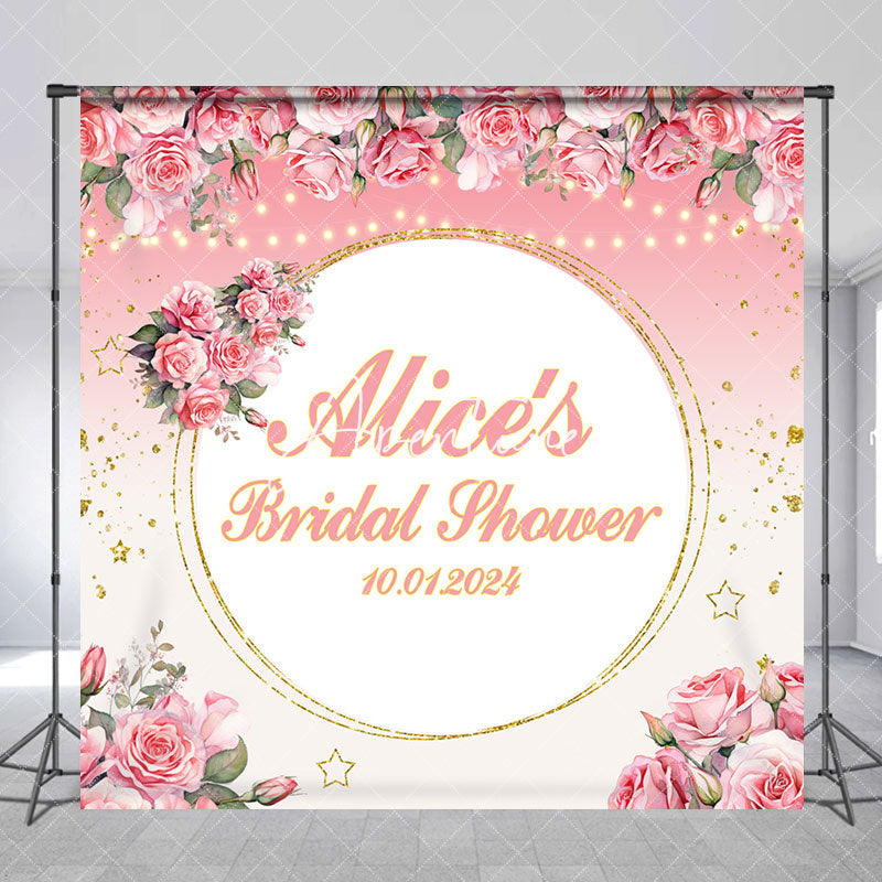 Aperturee - Pink Gold Floral Star Custom Bridal Shower Backdrop