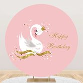 Aperturee - Pink Gold Glitter White Swan Round Birthday Backdrop
