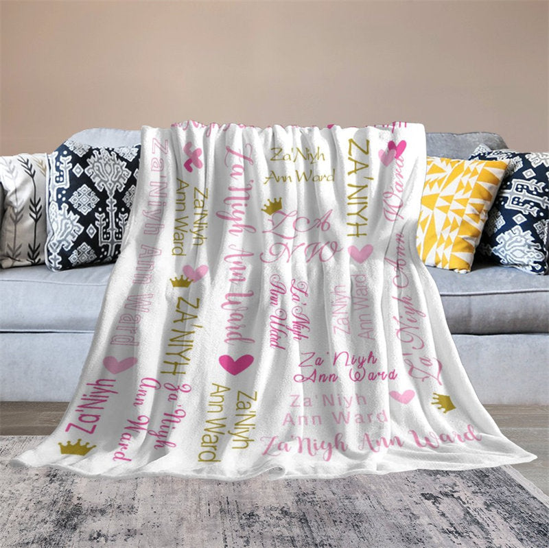 Lofaris Pink Gold Personalized Name Baby Blanket for Girl