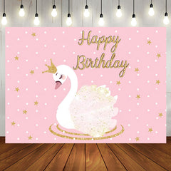 Aperturee - Pink Gold Star Swan Happy Birthday Backdrop For Girl