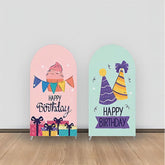 Aperturee - Pink Green Gifts Birthday Double Sided Arch Backdrop