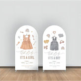 Aperturee - Pink Grey Cloth Gender Reveal Arch Backdrop Kit