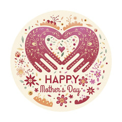 Aperturee - Pink Hand Love Round Light Yellow Happy Mother Day Backdrop