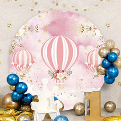 Aperturee - Pink Hot Air Ballons Round Birthday Backdrop