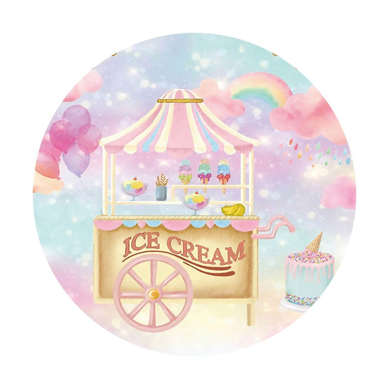Aperturee - Pink Ice Cream Car Round Girls Birthday Backdrop