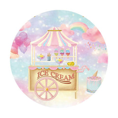 Aperturee - Pink Ice Cream Car Round Girls Birthday Backdrop