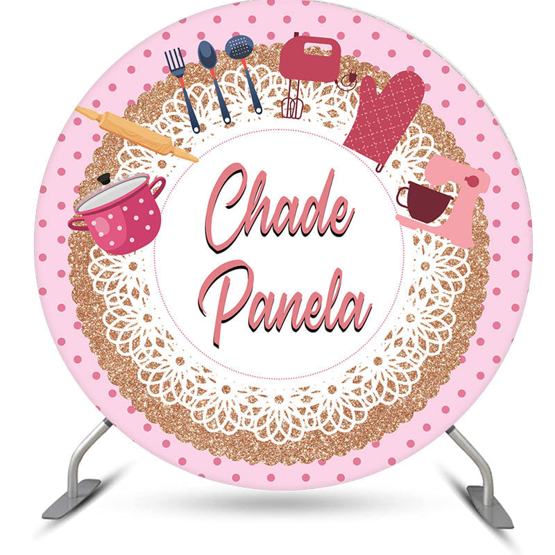 Aperturee - Pink Kitchen Utensils Round Birthday Party Backdorp Kit