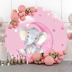 Aperturee - Pink Moon Elephant Star Round Baby Shower Backdrop