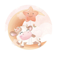Aperturee - Pink Moon Star And Cow Round Baby Shower Backdrop