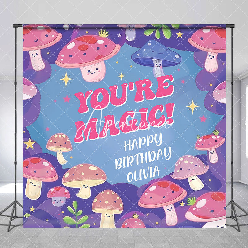 Aperturee - Pink Mushroom You Are Magic Custom Birthday Backdrop