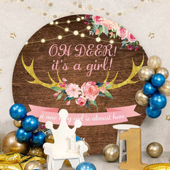 Aperturee - Pink Oh Deer Its A Girl Round Baby Shower Backdrop