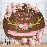 Aperturee - Pink Oh Deer Its A Girl Round Baby Shower Backdrop