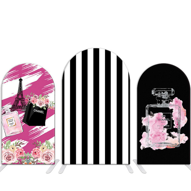Aperturee Pink Perfume Floral Stripes Birthday Arch Backdrop Cover