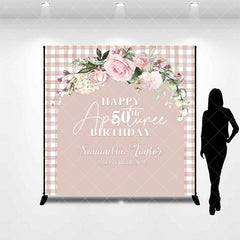 Aperturee - Pink Plaid Arch Floral Custom 50th Birthday Backdrop