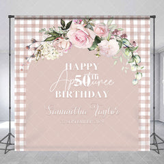 Aperturee - Pink Plaid Arch Floral Custom 50th Birthday Backdrop