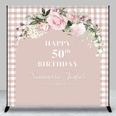 Aperturee - Pink Plaid Arch Floral Custom 50th Birthday Backdrop