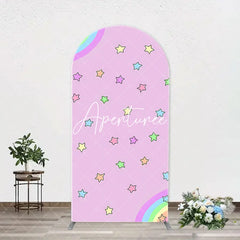 Aperturee - Pink Rainbow Stars Colorful Arch Birthday Backdrop