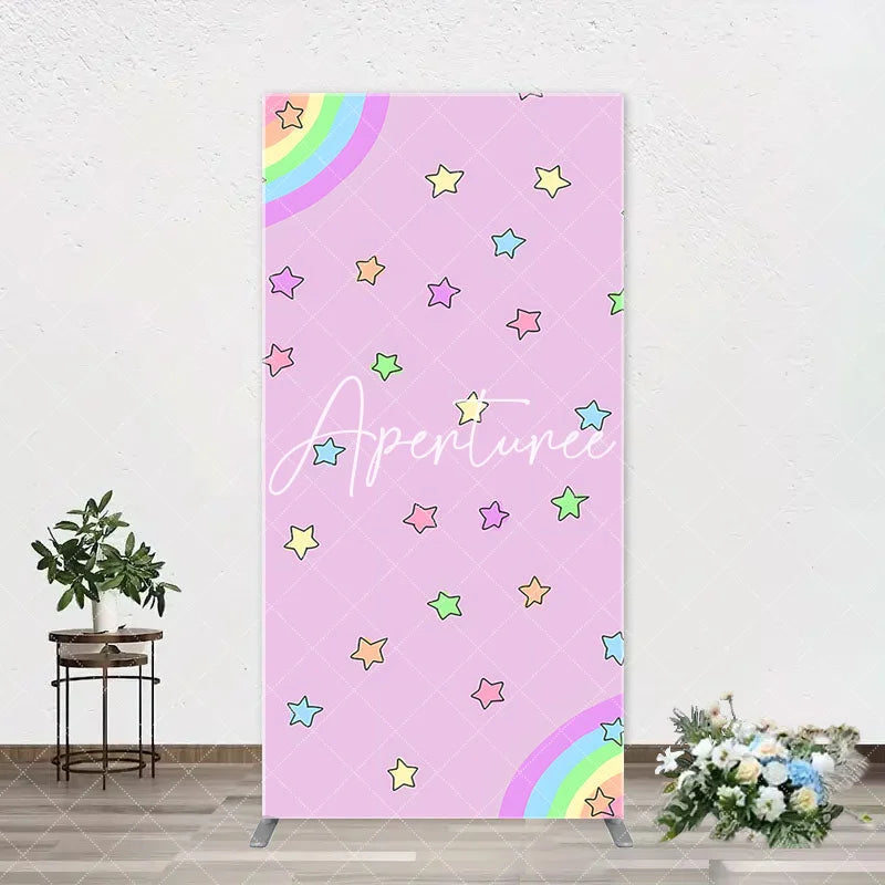 Aperturee - Pink Rainbow Stars Colorful Arch Birthday Backdrop