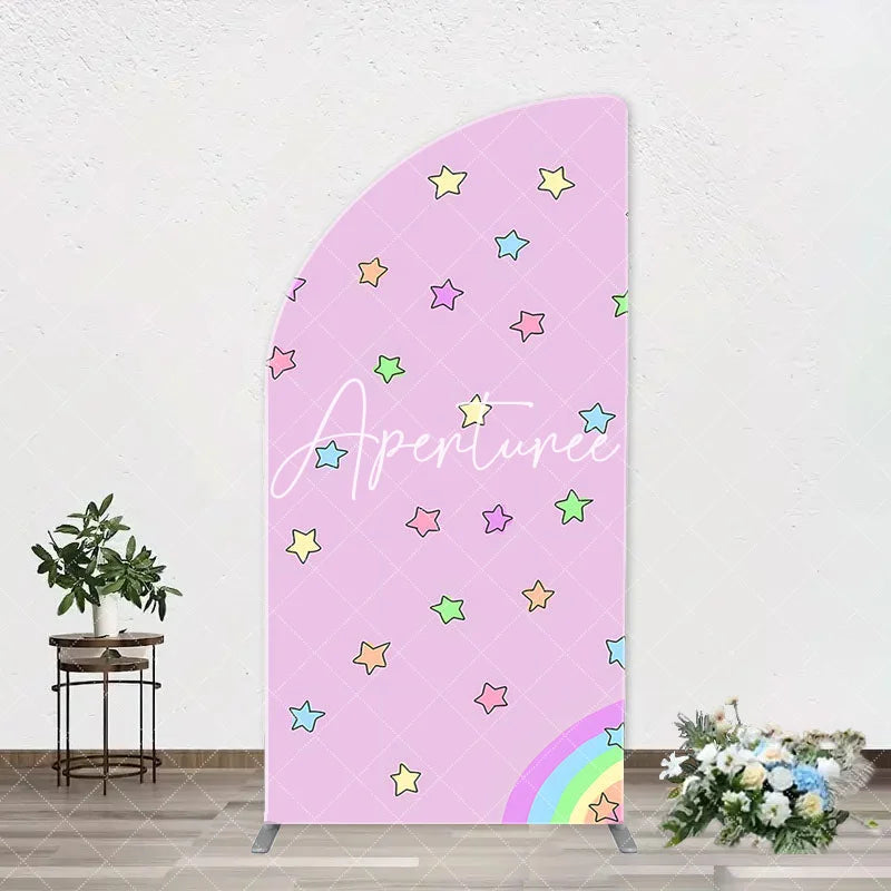 Aperturee - Pink Rainbow Stars Colorful Arch Birthday Backdrop