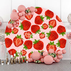 Aperturee - Pink Red Cut Strawberry Round Backdrop For Birthday