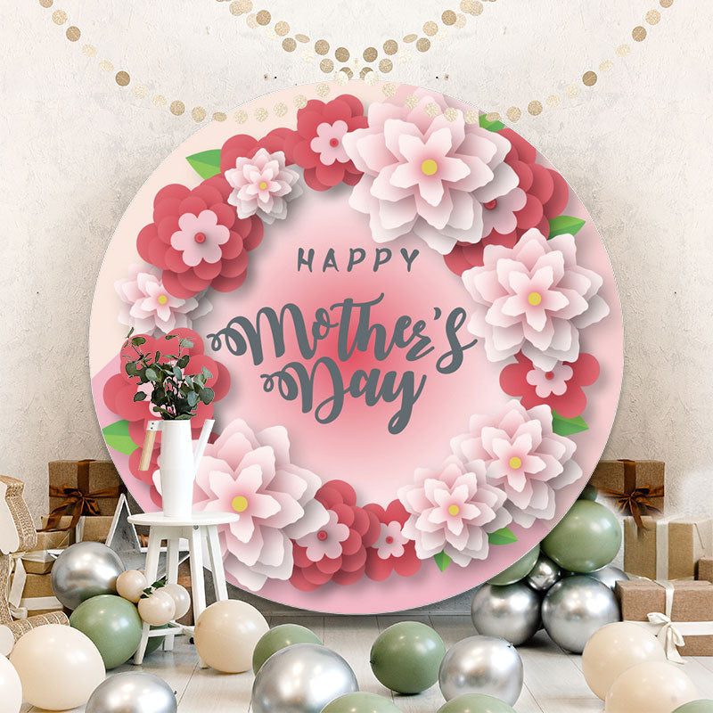 Aperturee - Pink Red Floral Round Happy Mothers Day Backdrop