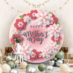 Aperturee - Pink Red Floral Round Happy Mothers Day Backdrop