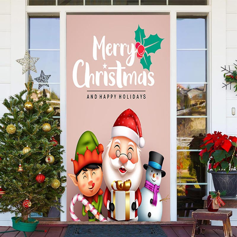 Aperturee - Pink Santa Claus Happy Holidays Christmas Door Cover