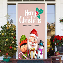 Aperturee - Pink Santa Claus Happy Holidays Christmas Door Cover