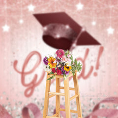 Aperturee - Pink Silver Glitter Star Grad Cap Photo Backdrop