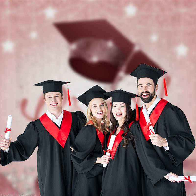 Aperturee - Pink Silver Glitter Star Grad Cap Photo Backdrop