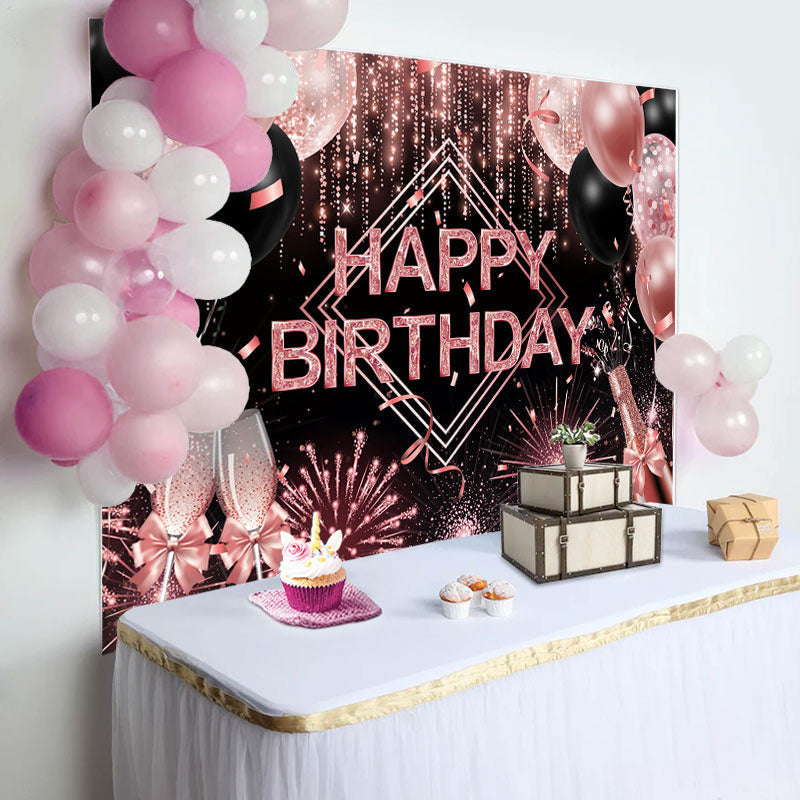 Aperturee - Pink Sparkle Balloons Cheers Girls Birthday Backdrop