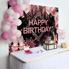 Aperturee - Pink Sparkle Balloons Cheers Girls Birthday Backdrop