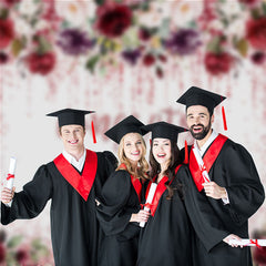 Aperturee - Pink Sparkling Floral White Graduation Photo Backdrop