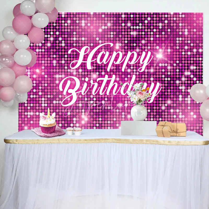 Aperturee - Pink Sparkling Sequin Dance Happy Birthday Backdrop