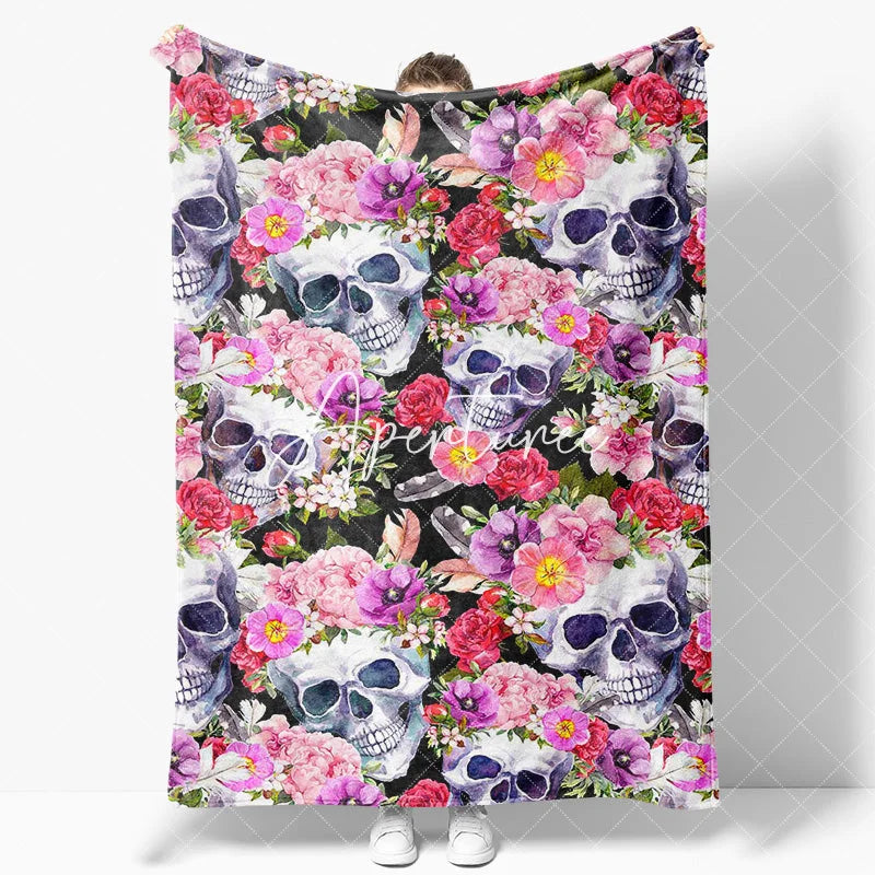 Aperturee - Pink Spring Floral Skulls Custom Halloween Blanket