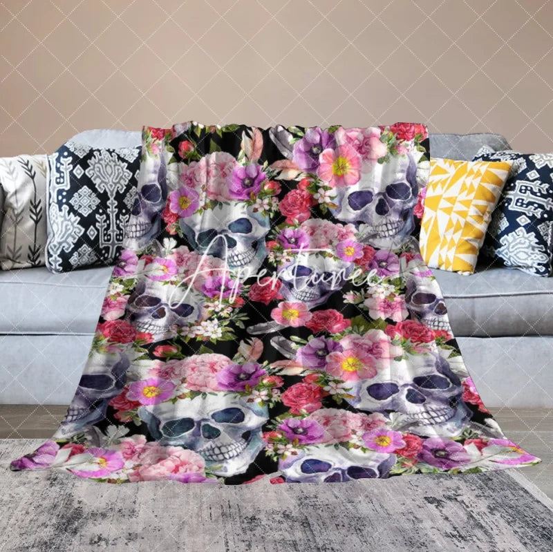 Aperturee - Pink Spring Floral Skulls Custom Halloween Blanket