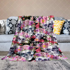 Aperturee - Pink Spring Floral Skulls Custom Halloween Blanket