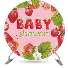 Aperturee - Pink Strawberry Leaves Round Baby Shower Backdrop
