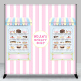 Aperturee - Pink Stripe Bakery Shop Custom Birthday Backdrop