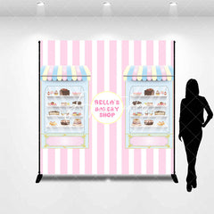 Aperturee - Pink Stripe Bakery Shop Custom Birthday Backdrop