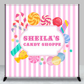 Aperturee - Pink Stripes Candy Shoppe Custom Birthday Backdrop