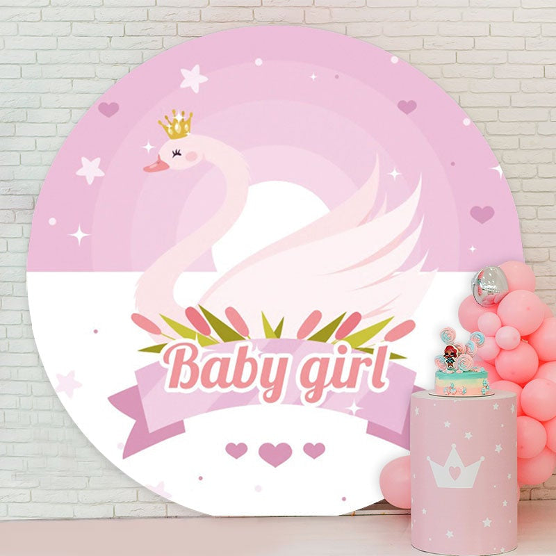 Aperturee - Pink Swan Baby Girl Round Baby Shower Backdrop