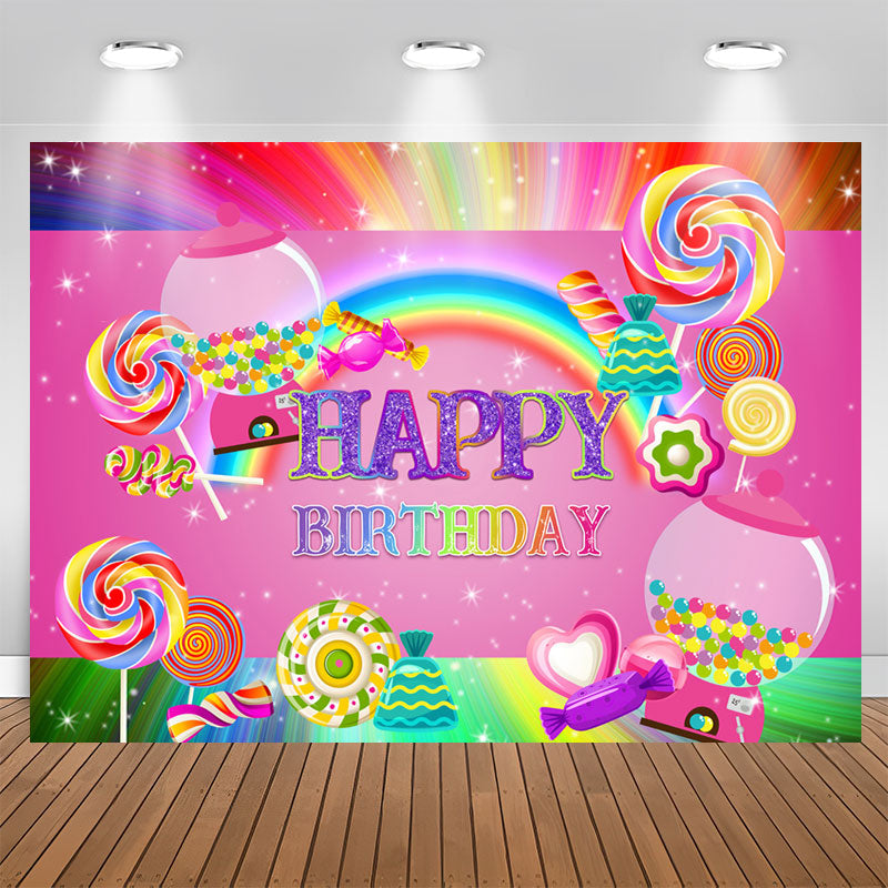 Aperturee - Pink Sweet Candy Girls Happy Birthday Party Backdrop