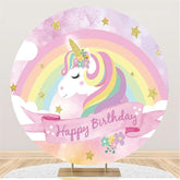 Aperturee Cute Pink Unicorn Circle Happy Birthday Backdrop For Party