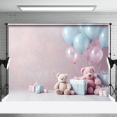 Aperturee - Pink Wall Bear Balloon Birthday Cake Smash Backdrop