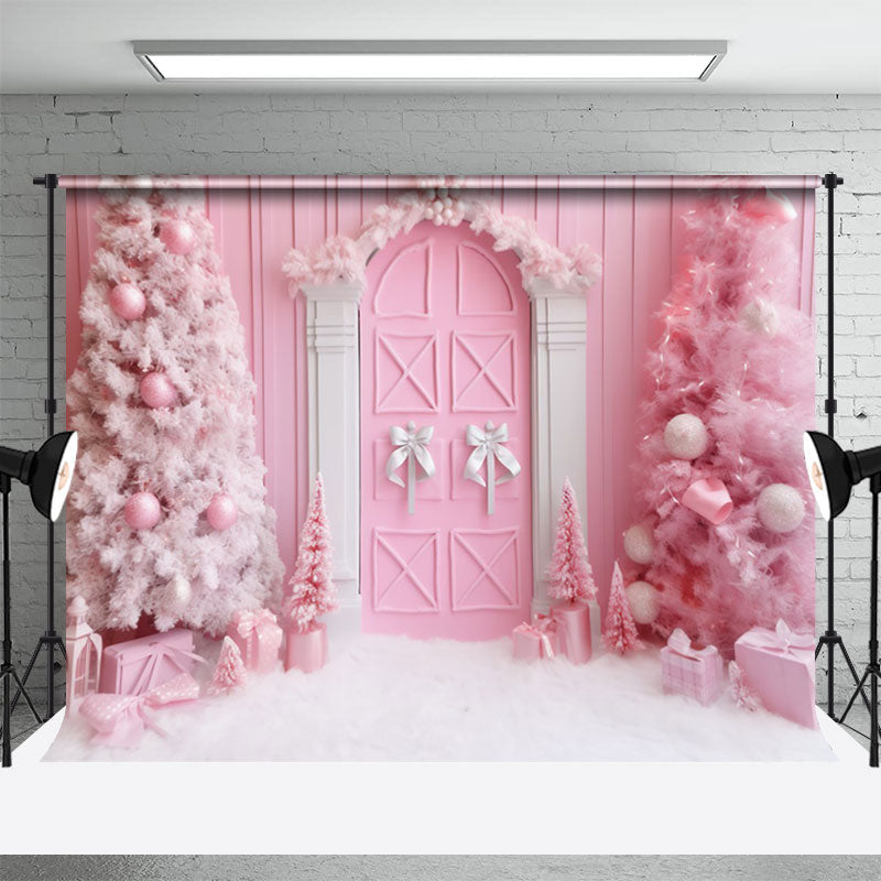 Aperturee - Pink Wall Christmas Tree Backdrop For Photography